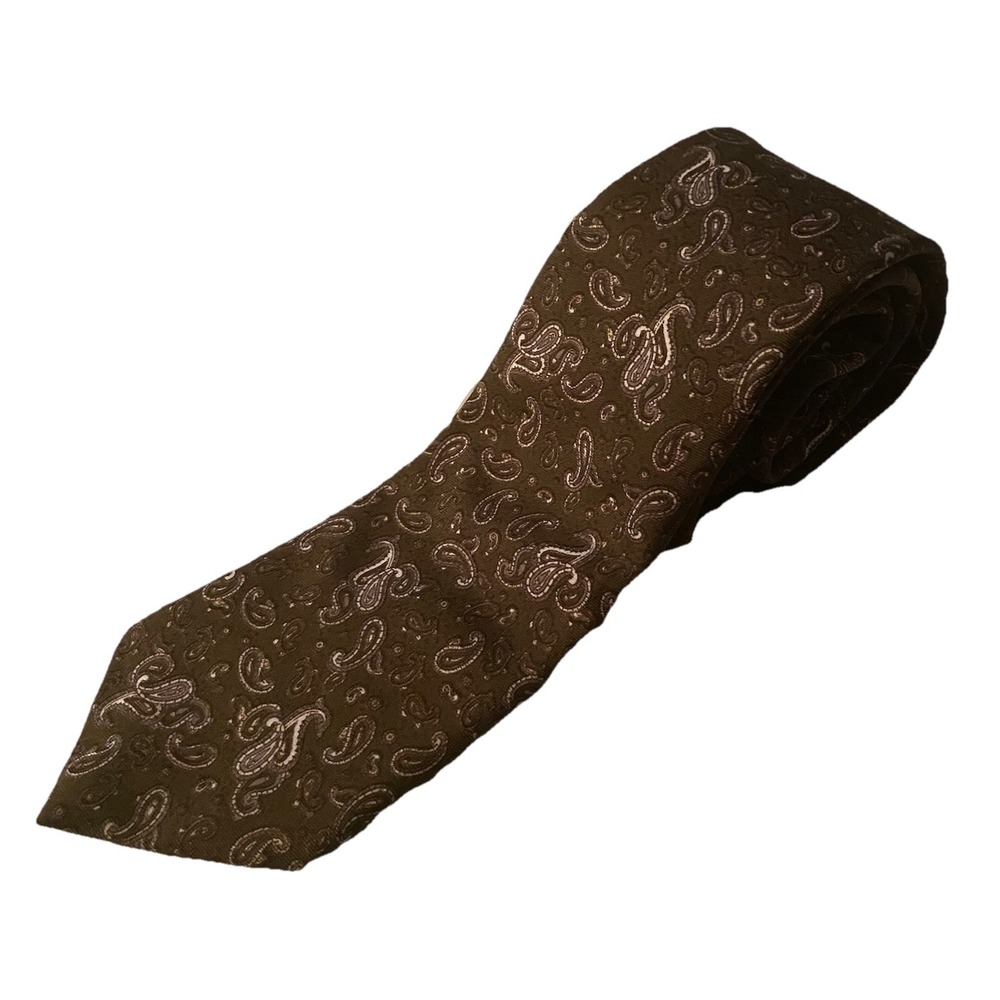JACQUES ESTIER Mens Neck Tie Brown Paisley Paris‎ NY 54"/3"
